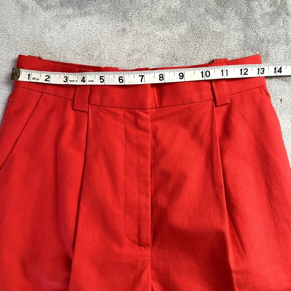 COS Women sz 2 Trouser Bermuda Pleated Shorts Linen Blend Red/Orange Old Money - Picture 6 of 9